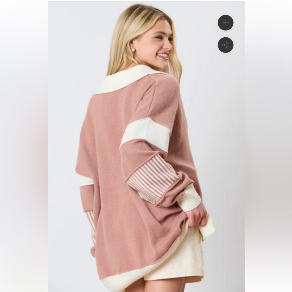 Peach Love California Striped Gray and Cream Sweater - Picture 5 of 9